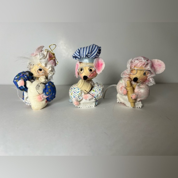 VTG Kurt Adler Corn Husk Baker Mouse Ornaments lot of 3 Read - Picture 1 of 7
